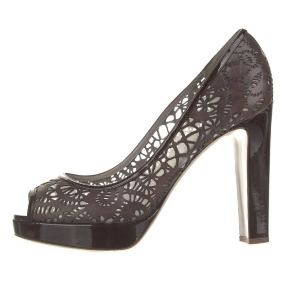 Valentino Garavani Laser Cut Leather Platform Peep Toe Heel Pumps Brown 40 - Picture 1 of 15